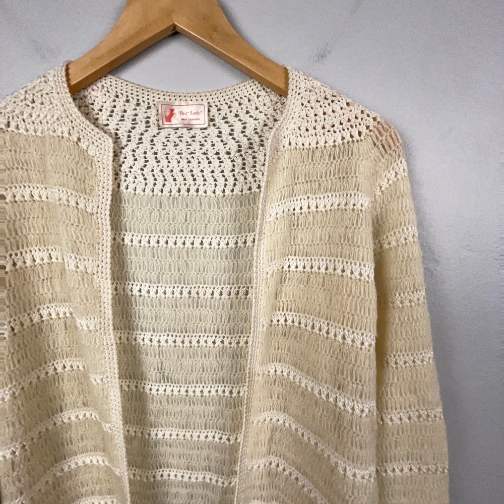 Fair Lady Cardigan M Crochet Knit Open Vintage Grandma Cottagecore Old Money